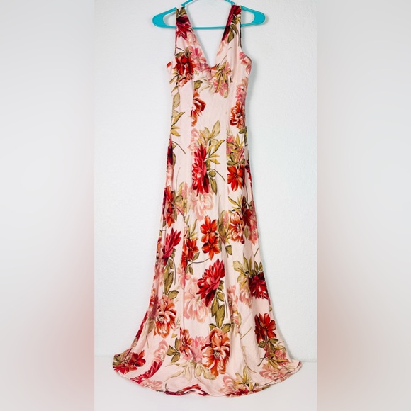 Paper Heart Dresses & Skirts - Paper Heart Linen Dress XS Floral Midi Tank Sleeveless Wedding Pink Red